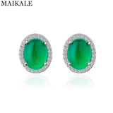 925 Silver Stud Earrings Green CZ Gem Stone Round Small Earrings for Women