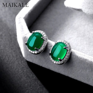 925 Silver Stud Earrings Green CZ Gem Stone Round Small Earrings for Women