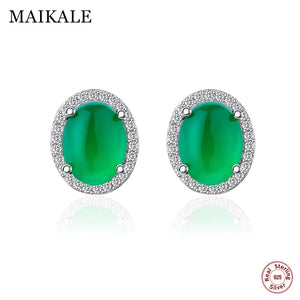 925 Silver Stud Earrings Green CZ Gem Stone Round Small Earrings for Women