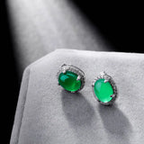 925 Silver Stud Earrings Green CZ Gem Stone Round Small Earrings for Women