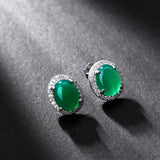 925 Silver Stud Earrings Green CZ Gem Stone Round Small Earrings for Women