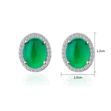 925 Silver Stud Earrings Green CZ Gem Stone Round Small Earrings for Women