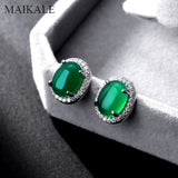 925 Silver Stud Earrings Green CZ Gem Stone Round Small Earrings for Women