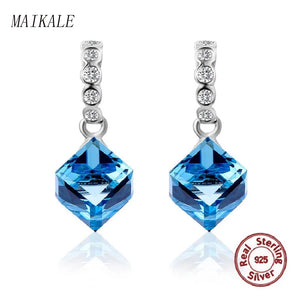 925 Silver Square Crystal Stud Earrings for Women