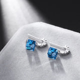 925 Silver Square Crystal Stud Earrings for Women