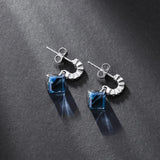 925 Silver Square Crystal Stud Earrings for Women