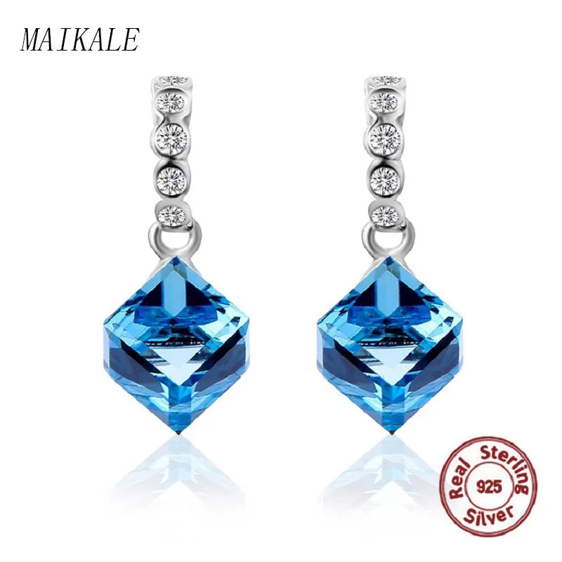 925 Silver Square Crystal Stud Earrings for Women