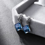 925 Silver Square Crystal Stud Earrings for Women