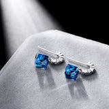 925 Silver Square Crystal Stud Earrings for Women