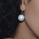 Pearl Ball Earring Silver CZ Drop Earrings