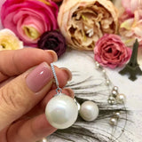 Pearl Ball Earring Silver CZ Drop Earrings