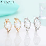 Silver Pearl Earrings Zirconia Stud Jewelry
