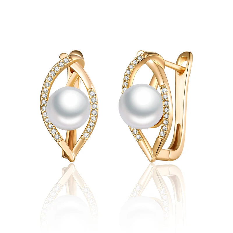 Silver Pearl Earrings Zirconia Stud Jewelry