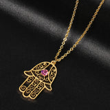 18K Gold Plated Hamsa Hand Necklace Evil Eye Fatma Hand Boho Jewelry