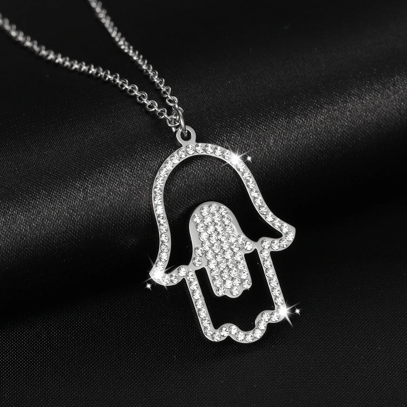 18K Gold Plated Hamsa Hand Necklace Evil Eye Fatma Hand Boho Jewelry