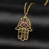18K Gold Plated Hamsa Hand Necklace Evil Eye Fatma Hand Boho Jewelry