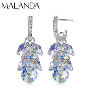 925 Silver Long Drop Crystal Dangle Earrings For Women
