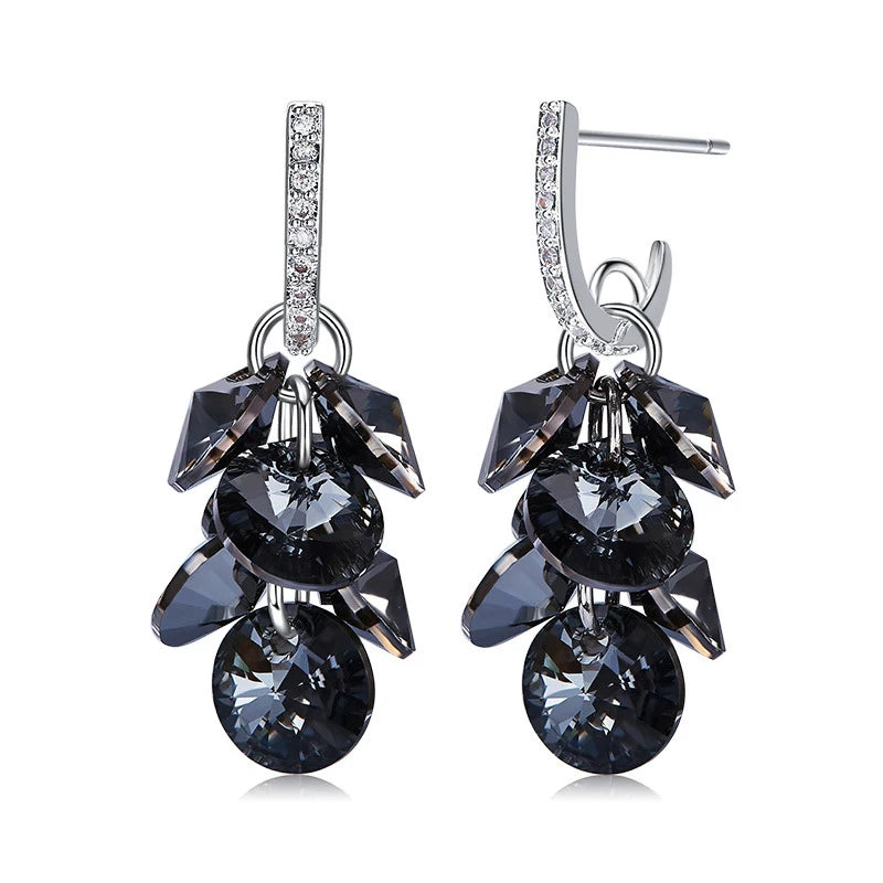 925 Silver Long Drop Crystal Dangle Earrings For Women