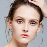 925 Silver Long Drop Crystal Dangle Earrings For Women