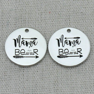 MAMA BEAR Charms Pendant Necklace, Laser Engraved Charm, Women Jewelry
