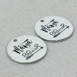 MAMA BEAR Charms Pendant Necklace, Laser Engraved Charm, Women Jewelry