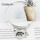 MAMA BEAR Inspirational Hand Stamped Engraved Charm Pendant Bracelet Bangle