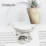 MAMA BEAR Inspirational Hand Stamped Engraved Charm Pendant Bracelet Bangle
