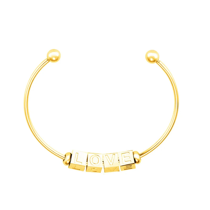 MAMA Stainless Steel Bangle Square Bead Bracelet Women Jewelry