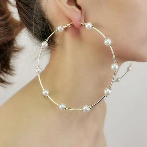 10cm Pearl Big Hoop Earrings For Women Large Statement Earrings Hoops Brincos