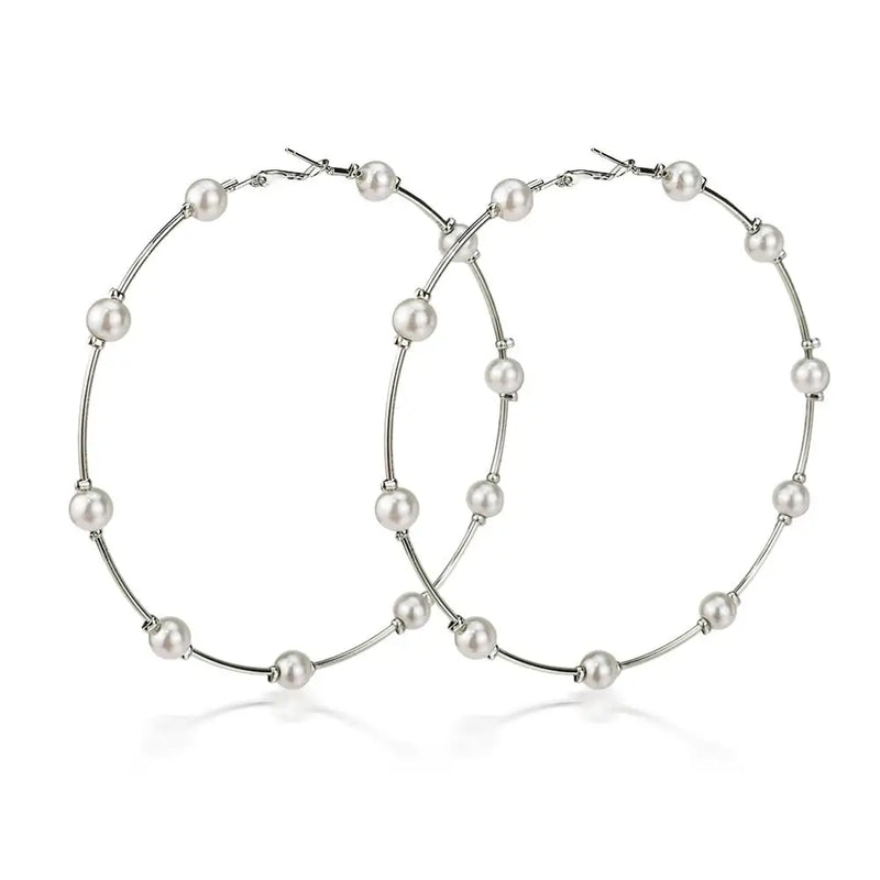 10cm Pearl Big Hoop Earrings For Women Large Statement Earrings Hoops Brincos