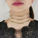 3 Layer Metal Torques Choker Necklaces Bib Collar Wide Statement Necklace