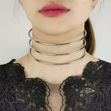 3 Layer Metal Torques Choker Necklaces Bib Collar Wide Statement Necklace