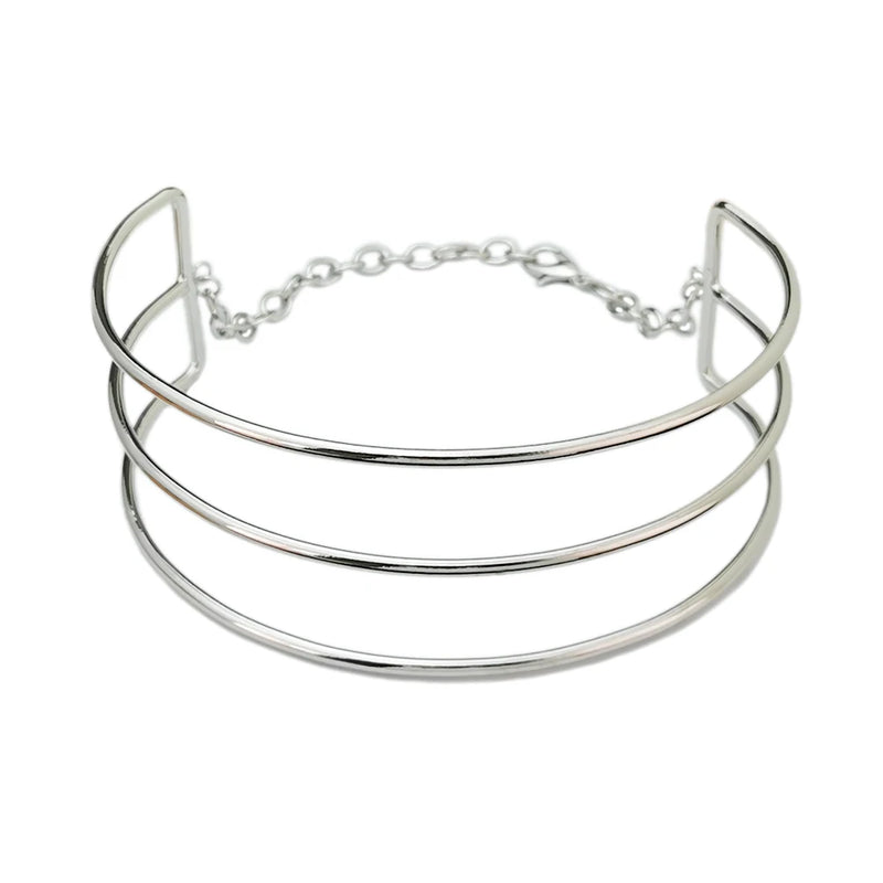 3 Layer Metal Torques Choker Necklaces Bib Collar Wide Statement Necklace