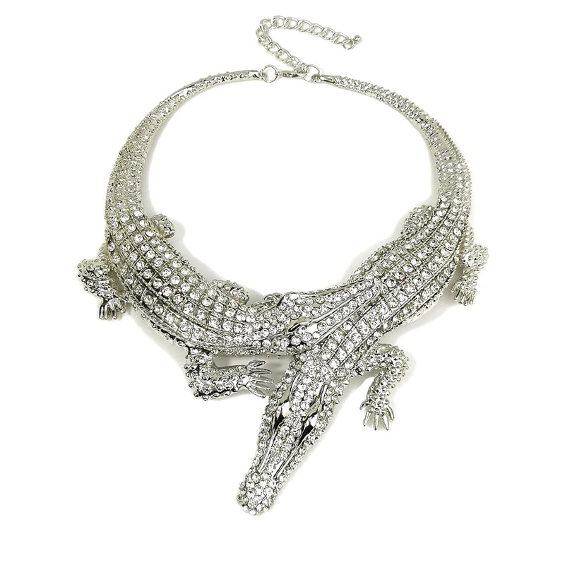 Big Crocodiles Necklaces Inlay Rhinestones Women Statement Jewelry