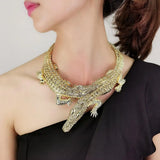 Big Crocodiles Necklaces Inlay Rhinestones Women Statement Jewelry