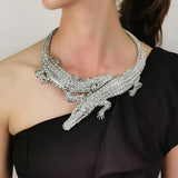 Big Crocodiles Necklaces Inlay Rhinestones Women Statement Jewelry