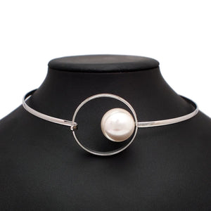 Big Pearl Metal Torques Choker Necklace Statement Bib Collar Jewelry