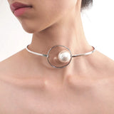 Big Pearl Metal Torques Choker Necklace Statement Bib Collar Jewelry