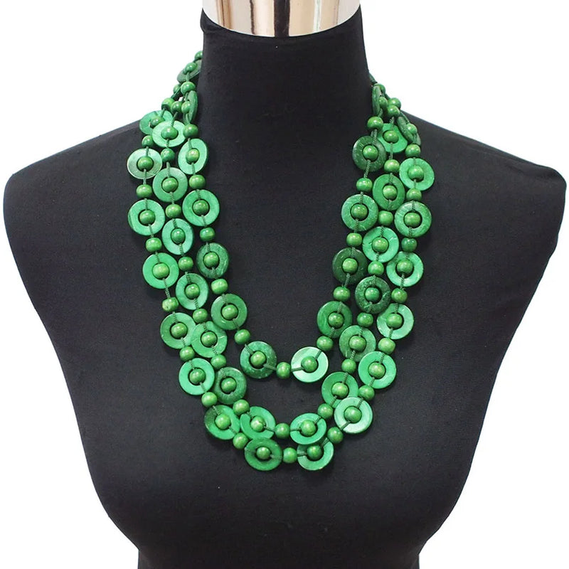 Bohemian Coconut Shell Wood Bead Pendant Necklaces