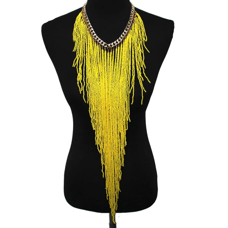 Bohemian Charm Jewelry Bead Tassel Choker Necklace