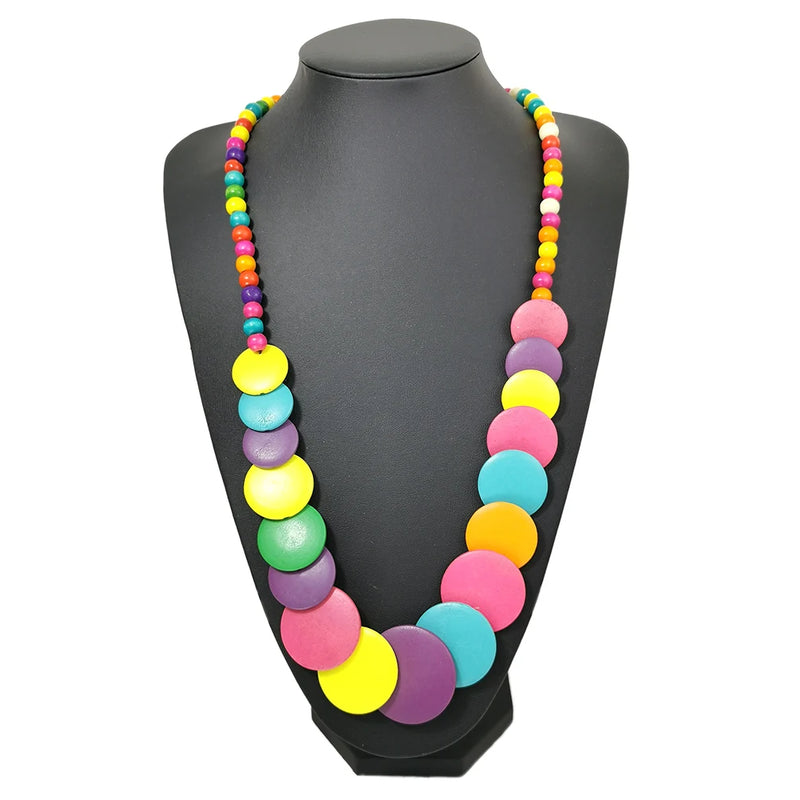 Bohemian Wood Bead Long Necklaces For Women Multilayer Beaded Statement Necklace