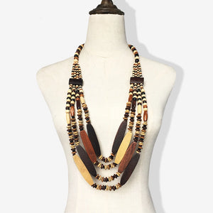 Bohemian Wood Bead Long Necklaces For Women Multilayer Beaded Statement Necklace