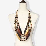 Bohemian Wood Bead Long Necklaces For Women Multilayer Beaded Statement Necklace