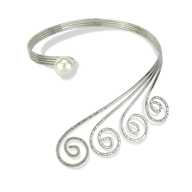 Boho Metal Torques Choker Necklace Simulated Pearl Punk Jewelry
