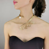 Boho Metal Torques Choker Necklace Simulated Pearl Punk Jewelry