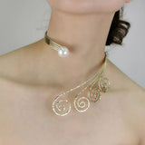 Boho Metal Torques Choker Necklace Simulated Pearl Punk Jewelry