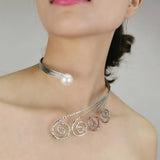 Boho Metal Torques Choker Necklace Simulated Pearl Punk Jewelry