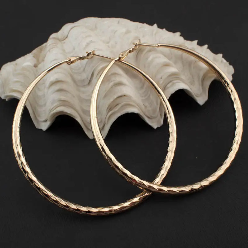 Faceted Alloy Round Hoop Earrings Costume Statement Jewelry