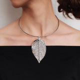 Metal Leaf Torques Choker Necklace Rhinestone Collar Statement Jewelry