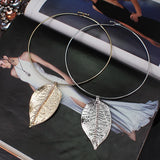 Metal Leaf Torques Choker Necklace Rhinestone Collar Statement Jewelry